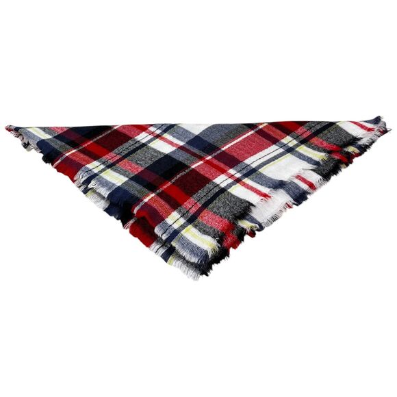 Plaid Checked Square Blanket Scarf Shawl Wrap Red White Blue Yellow - Picture 2 of 3